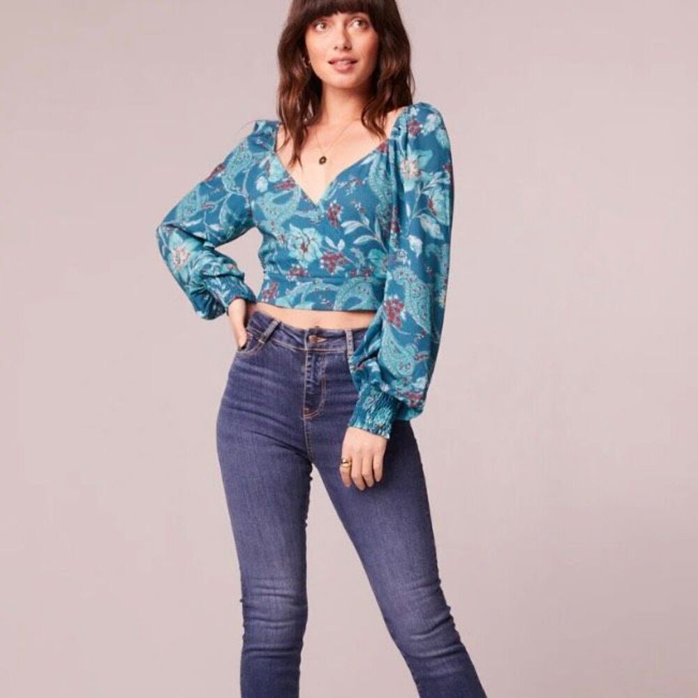 Band Of The Free Sybille V-Neck Crossover Wrap Crop Top Dark Teal Women Medium - Picture 9 of 9